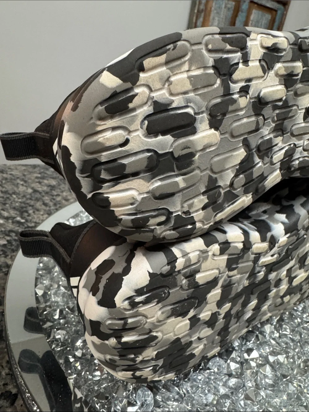 adidas Black Knit Slip-On Sneakers with Black and White Camouflage Sole